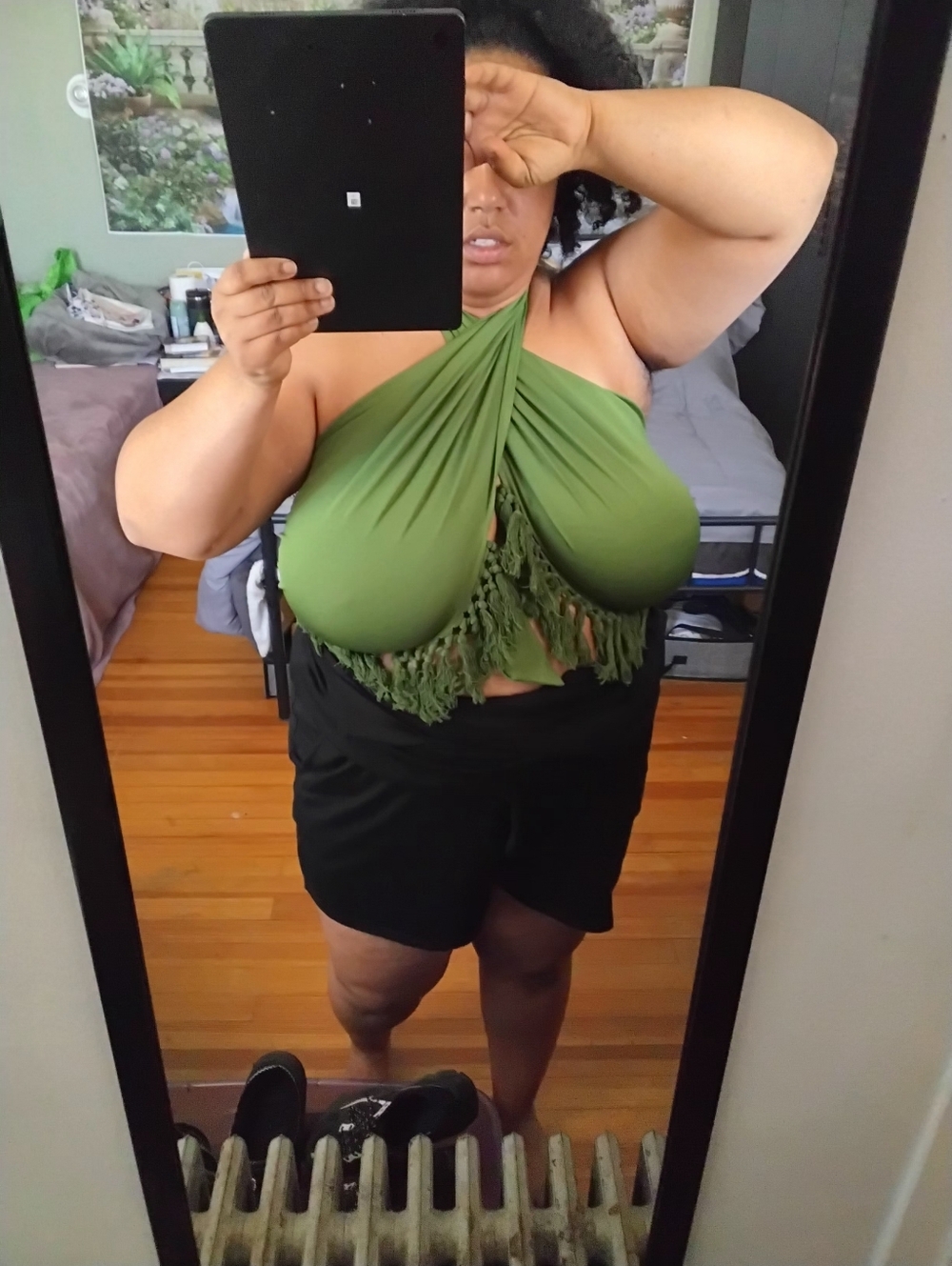 Green Halter Fringe Crop Top - Women Wrap /tie Around Halter Shirt